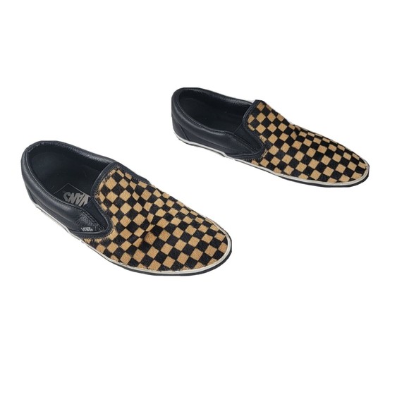 Vans Classic Slip On Calf Hair Tan Checkerboard Sneakers Men's Size 8.5 Womens 9 - Picture 4 of 10